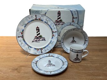 32 Piece Coastal Lighthouse China Dish Set -Service For 8 NEW IN BOX