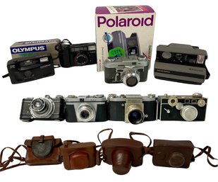 Vintage Film Cameras- Graphic 35, Olympus Trip AF, Canon AF 35M, Polaroid, Praktica FX, Realist, Falcon