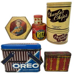 Vintage Advertising Tins - Sharp & Sons, Charles Chips, Ritz, Oreo, The Consolidated Tea Co.