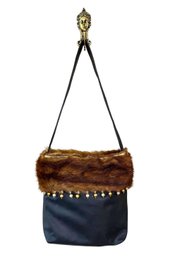 Fur Lined Black Purse With Decorative Beads