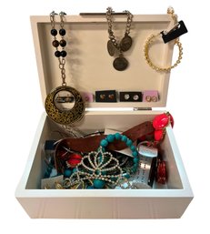 Various Jewelry & White Jewelry Box - 8 X 5.5 2 Of 3