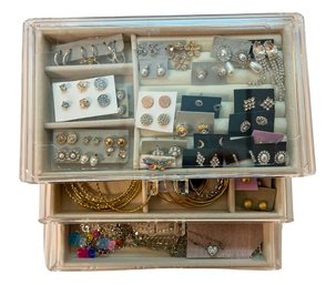 Various Jewelry & Clear Jewelry Box - 9'W - 4' H - 4' D