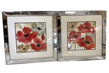 Pair Of Square Framed Flower Art 20.5'