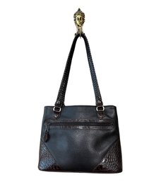 BRIGHTON Black & Brown Leather Croco Shoulder Bag