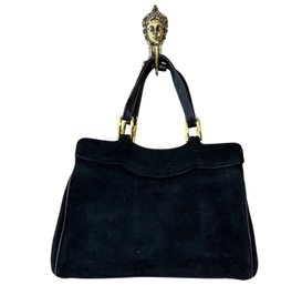 Black Suede Handbag - Two Open Compartments Plus One Extra Inside