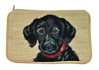 Black Labrador Puppy Needlepoint Small Bag - 7in X 4.5in