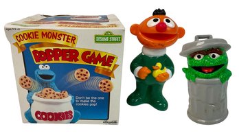 SESAME STREET - Cookie Monster Popper Game, 1994 Ernie Bubble Bath Doll, Cookie Monster Coin Bank