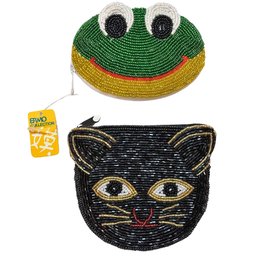 C MARIE COLLECTION Ermo Bags Beaded Cat & Frog Wallet / Change Purse