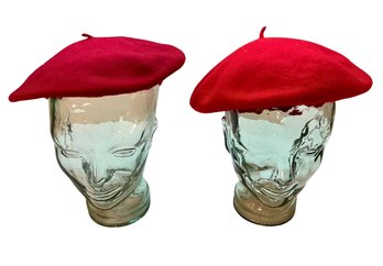 Two Red Wool Berets - HATS ONLY