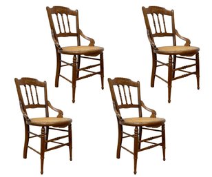 Set Of Four Walnut Victorian Cane Seat Chairs