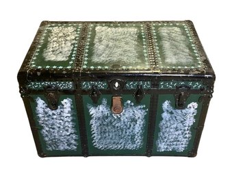 Handpainted Green & White Vintage Storage Trunk