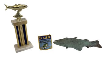 Fish Trophy, Bass Sportsman Society Patch, Metal Fish Tray