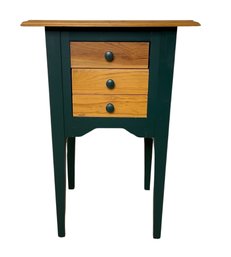 Pine Natural Top With Green Base Side Table - 1 Drawer