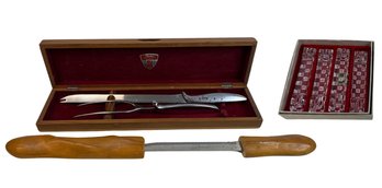 Bread Cutter & Gerber Legendary Blades Carving Set & Crystal Knife Holders