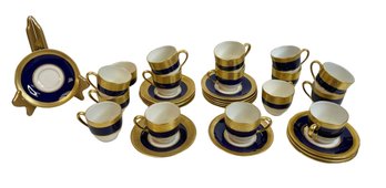 Lennox Tiffany & Co Gold & Cobalt Blue Demitasse Cups & Saucers