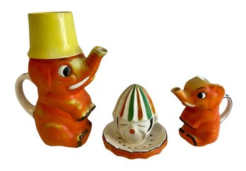 Vintage Goebel Orange Elephant Creamer Pitchers, Vintage Clown Lemon Reame