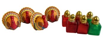 Vintage Holiday Green & Red Salt & Pepper Shaker, Turkey Salt & Pepper Shakers