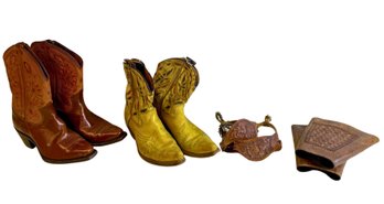 Vintage Acme Yellow Boots, Lucchese Cowboy Boots, Boot Spurs