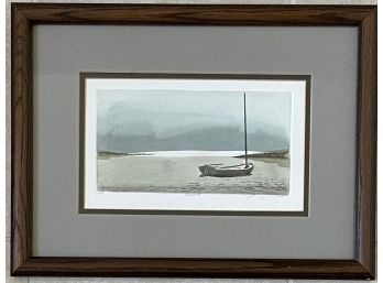 Framed Watercolor & Ink Of Sailboat 16.5 X 12.5