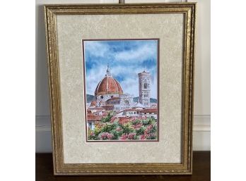Framed Watercolor Art Of Florence Cathedral 13 X 16
