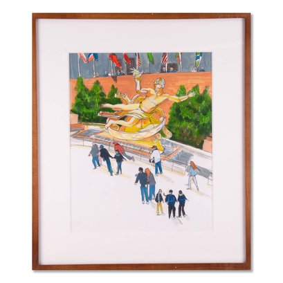 Vintage Original Watercolor 'Rockerfeller Ice Rink'