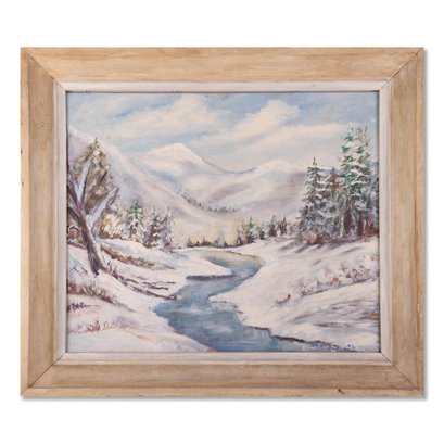 Vintage Impressionist Oil Painting 'Winter Landscape'