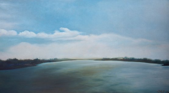 Large Realist Original Oil 'Lake Landscape'