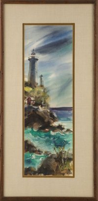 Kessler Waterscape Watercolor 'Lighthouse Under The Cloud'