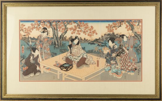 Ukiyo E Woodblock Print Utagawa Kunisada (1786  1865 )'Autum Outing For Maple Leaf'