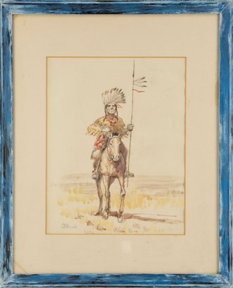 Signed Charles Marion Russell Portrait Watercolor