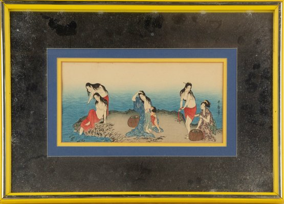 Ukiyo E Woodblock Print Kitagawa Utamaro ( 1753 - 1806 )'Diving For Abalone'