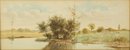Signed Howard Landscape Watercolor 'Peaceful Pond'