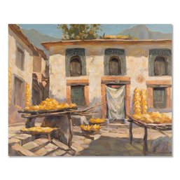 Zhenhua Cao Impressionist Original Oil Painting 'Taihang Courtyard'