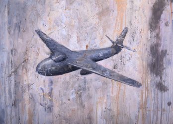 Large Modernist Original Oil 'Fighter Jet'