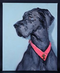 'Dog With Pink Collar' Original Oil By Artist Jiao Wang