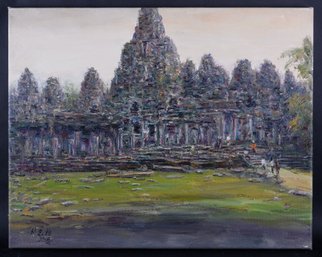 Landscape Original Oil By Artist Guangbo Liu 'Temple'