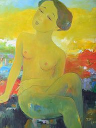 Large Surrealist Original Oil 'Nude Girl Portrait'