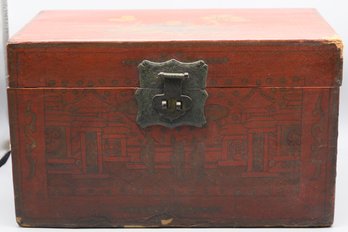 Chineses Anquite Landscape And Human Figure Wood Box