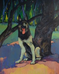 Huge Modernist Original Oil 'German Shepherd'