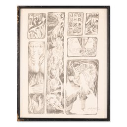 Vintage Cartoonist Untitled Pencill On Paper Signed