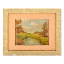 Vinage Impressionist Original Oil Painting 'Pond Scene'