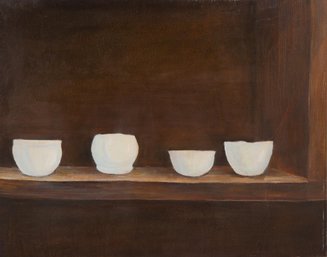 Original Still Life Oil Painting 'four White Cups'