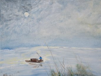 Post Impressionist Original Oil Painting 'Moon And Boat'