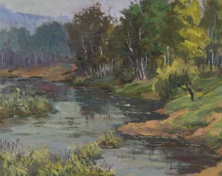 Impressionist Original Oil Painting 'River Landscape'