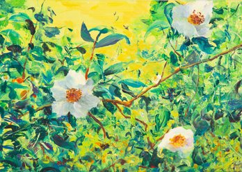 Expressionist Original Oil On Canvas 'White Camellia'