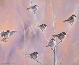 Realist Original Oil On Canvas 'Birds Landscape'