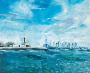 Impressionist Original Oil Painting 'Blue City'