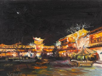 Impressionist Original Oil Painting 'Busy Night'