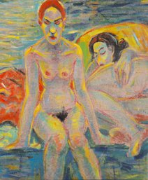 Post Impressionist Original Oil Painting 'Nude Ladies'