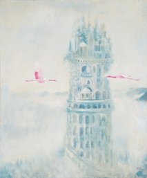 Surrealist Original Oil On Canvas 'Crane And Tower'